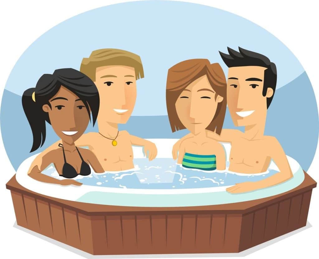 illustration of people enjoying a hot tub together.