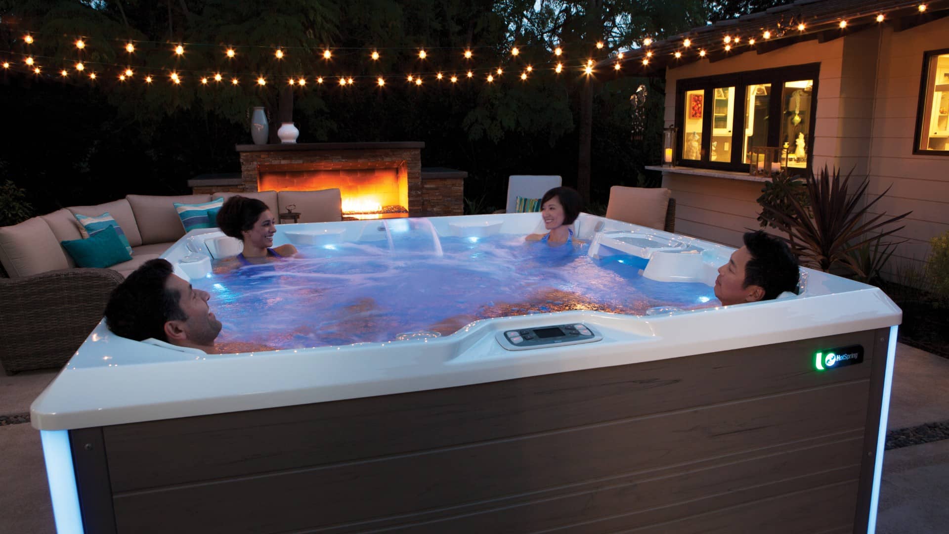 Hot tubs are not just for the rich and famous anymore. Live a life of luxury in a HotSpring hot tub, surrounded by elegant lights.