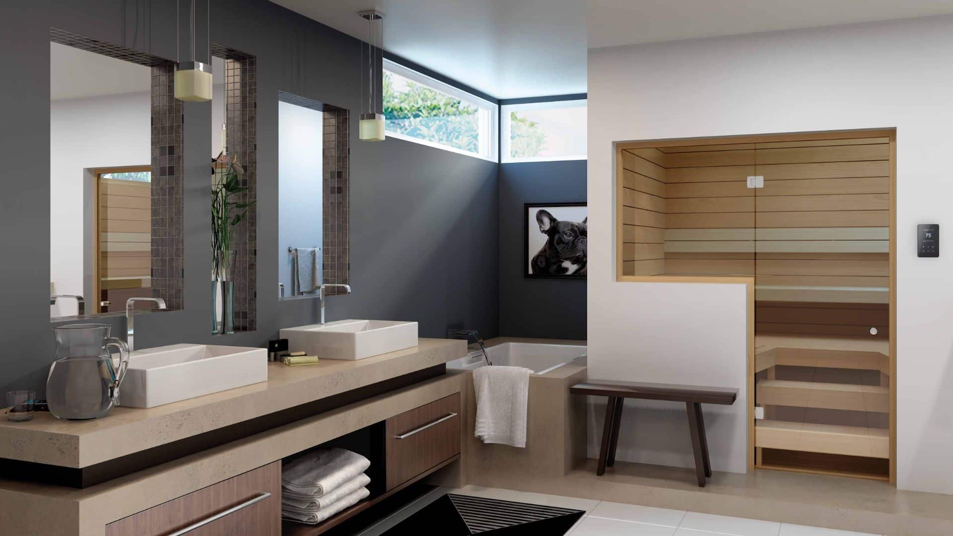 a custom-cut sauna in a bathroom. Location is one of 4 things to consider before you design a custom-cut sauna.